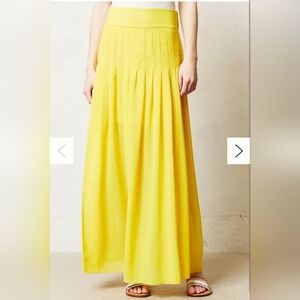 Maeve By Anthropologie Yellow Pleated Maxi Skirt With Front Slits Flowy Size M